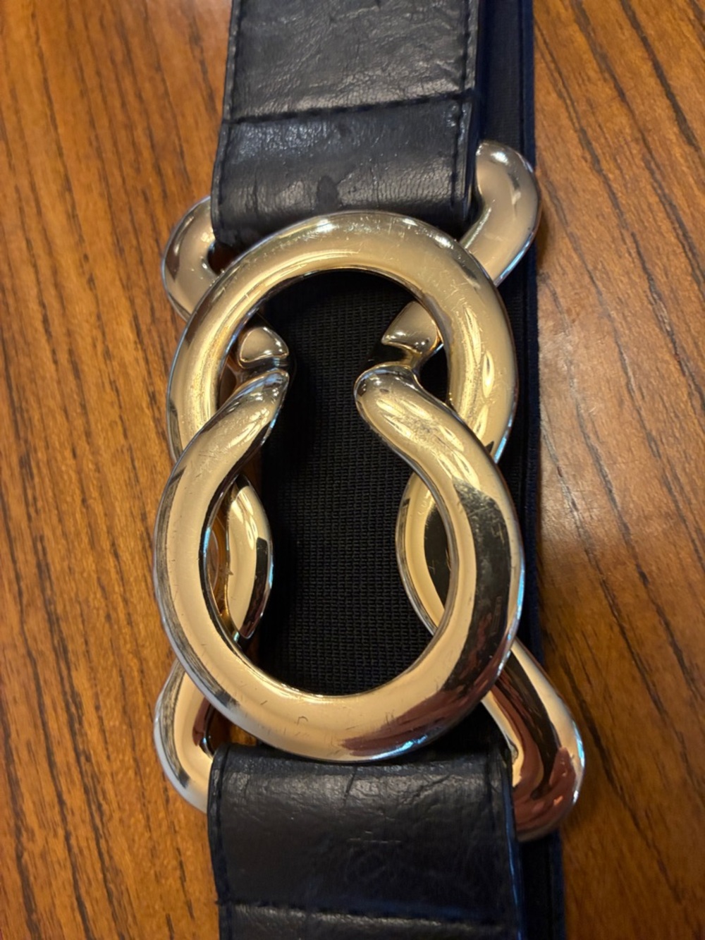 Women’s Express Black Leather and Elastic Belt with Gold Fasteners sz Small